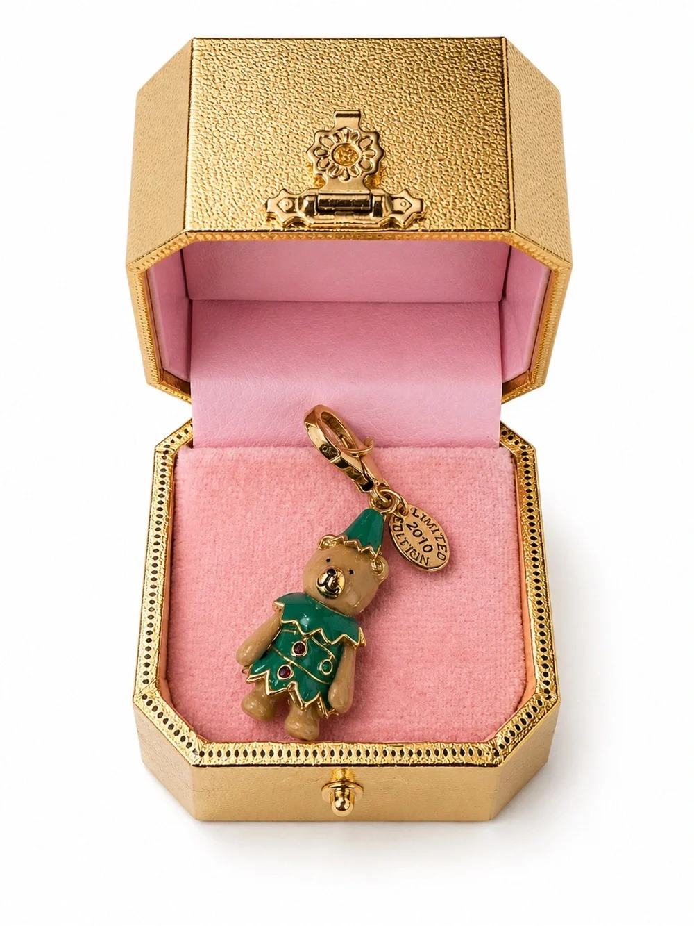 Juicy Couture Gold and Green Teddy Bear Charm Bracelet Pendant NWT Vintage Y2K